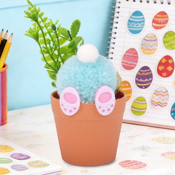 Easter Bunny Mini Flower Pot Ornament Home Decor Tray Accent, Tiny Resin Planter For Succulents Or Trinkets, Spring Tabletop Display For Tiered Trays Shelves Or Desk, Charming Gift