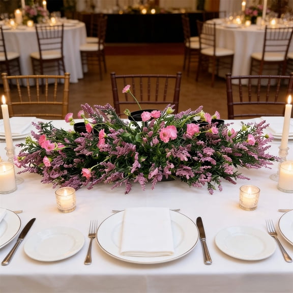 Mnhhatv Easter Candlestick Table Decoration With Lavender And Carnation Accents, 60‑cm Floral Centerpiece, Purple Holiday Accent For Dining Table Or Fireplace, Durable Decor For Spring Events