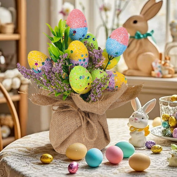 Easter Egg Potted Table Decoration, Festive Multi-Colored Speckled Egg Flowerpot, Ideal for Holiday Centerpieces, Garden, or Home Décor