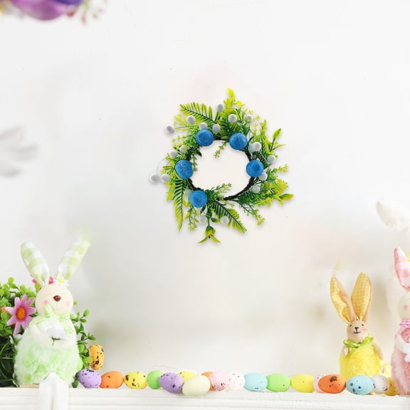 Easter Egg Wreath, Small 9.8 Inch Multicolor Door Or Window Hanging Decoration, Realistic Artificial Flowers And Eggs, Durable Plastic, Spring Home Or Shop Display Accent.
