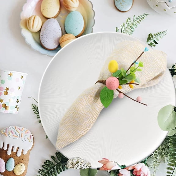 Mnhhatv Easter Napkin Rings Set 5Pc Farmhouse Napkin Holders With Foam Eggs And Fabric Leaves Spring Table Centerpiece Reusable Holiday Table Decor For Easter Brunch Wedding Party Dining Room Decor