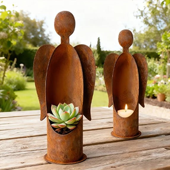Mnhhatv Flower Pot Rust Candlestick - Metal Candle Holder for Indoor and Outdoor Décor, Elegant Planter and Tealight Holder for Home, Office, or Tabletop Use, Ideal for Gift Giving