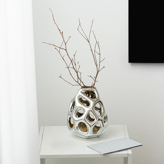 Mnhhatv Honeycomb Openwork Ceramic Flower Vase Ornament for Living Room Dining Table Bedroom Office Decoration Centerpiece Accent for Coffee Table Shelf Display DIY Flower Arrangement