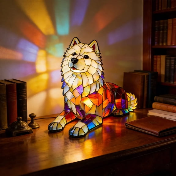 Samoyed Dog Resin LED Night Light, Cute Art Statue with Soft Warm Lighting, Ideal for Bedrooms, Nurseries, or as a Pet Lover Gift