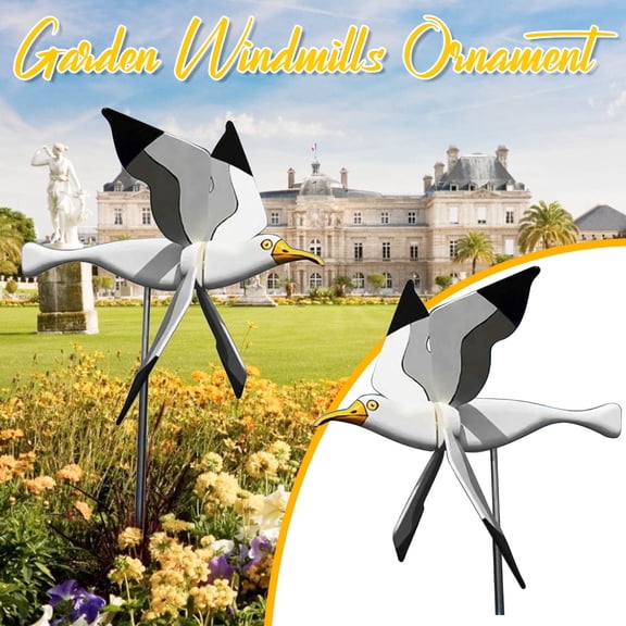 Mnhhatv Seagull Garden Decoration Pneumatic Top Flying Windmill - Resin Windmill with Flying Seagull, Adds Movement to Your Garden, Perfect for Flower Pots, Terraces, or Outdoor Spaces