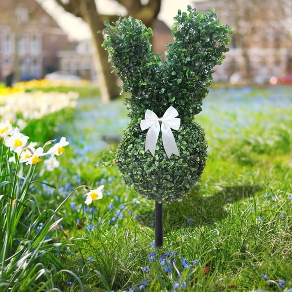 Mnhhatv Simulation Green Ground Plug Artificial Flower - Easter Bunny Topiary Trees for Garden, Porch, or Entryway Décor, Adds Cheerful Ambience for Spring, Holidays, and Outdoor Celebrations