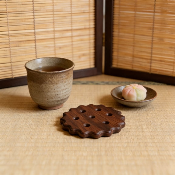 Solid Wood Coffee Cup Heat Insulator Coaster Brown, Handcrafted Block, Grain Texture, Durable Heat And Condensation Barrier For Tabletop, Kitchen Dining Or Balcony, Cafe Display, Clean Wipe