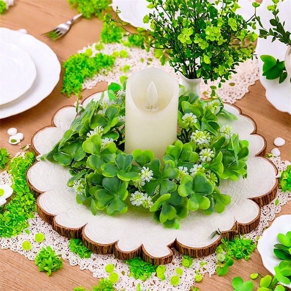 St. Patrick’s Day Shamrock Candle Wreath Table Decoration, Mini Festive Centerpiece For Dining Or Mantel, Green Irish Holiday Accent, Compact Reusable Home Decor For Celebrations