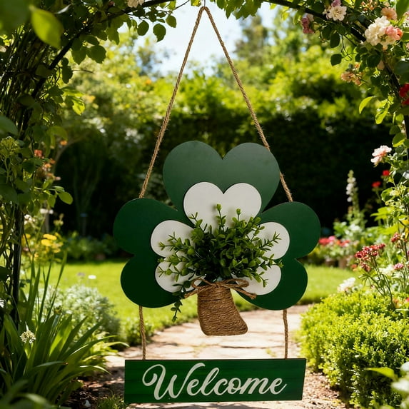 Mnhhatv St. Patrick's Day Wooden Welcome Sign Front Door Decoration for Porch Wall Indoor Outdoor Home Entrance Holiday Party Decoration Spring Festival Irish Celebration Decor