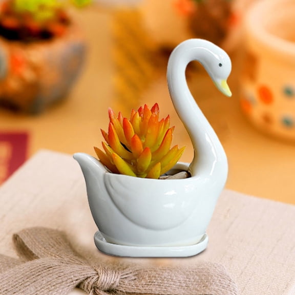 White Ceramic Flower Pot Small Succulent Planter Home Office Tabletop Modern Minimalist Compact Durable Indoor Decoration Gift Plant Holder Window Sill Countertop Neutral Style