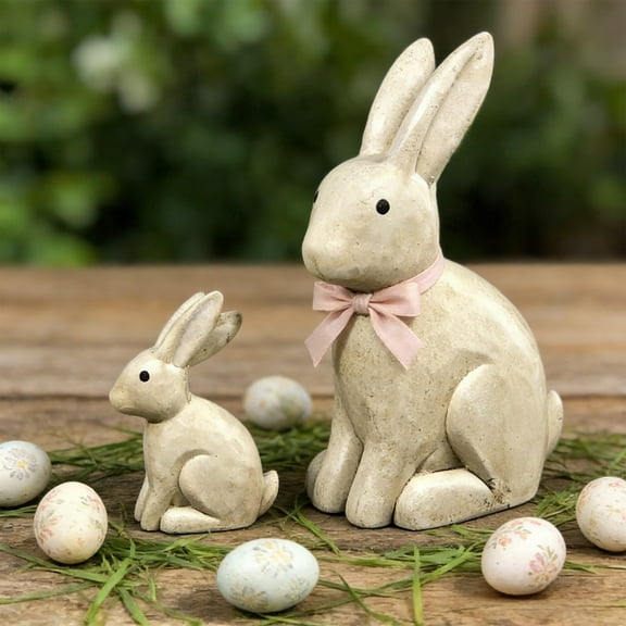 Mnhhatv Wood-Look Bunny Resin Sculpture Set for Desktop Coffee Table Shelf Display Home Garden Decoration Forest-Themed Wedding Nursery Accent for Living Room Office Bedroom