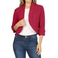 thumbnail image 1 of Mnjin Casual Cropped Blazer Jackets for Women Solid Color 3/4 Sleeve Open Front Cardigan Short Jacket Suit Coat Outerwear (Red,Size-M), 1 of 6