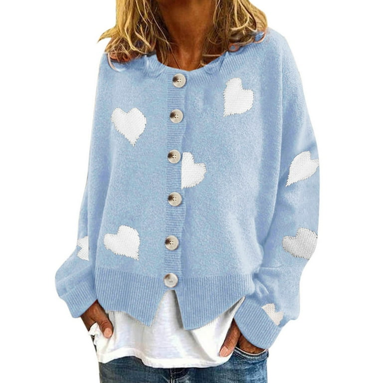Mnjin Women Heart-shaped Pattern Cardigan Coat Button Down