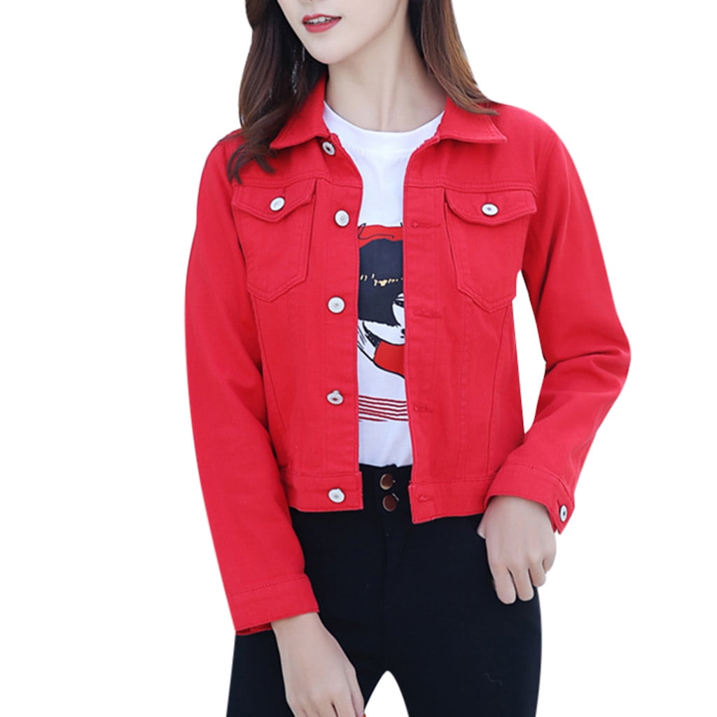 Red denim jacket girls deals