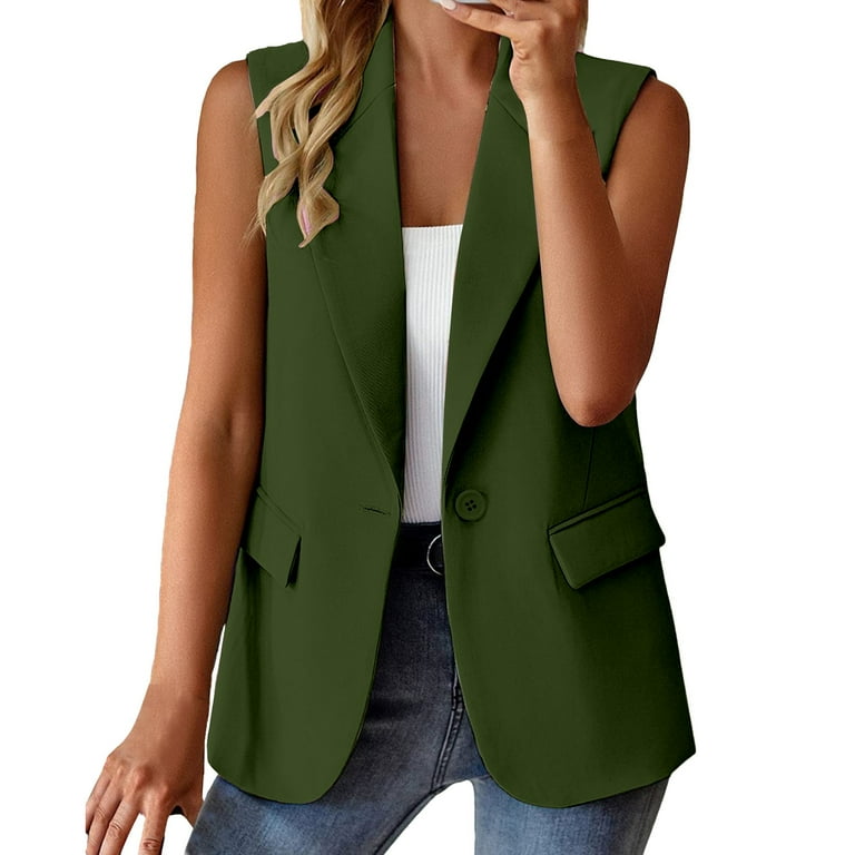 Mnjin Women s Notched Lapel Sleeveless Blazer Jacket Suit Coat Solid Color One Button Cardigan Casual Work Office Blazers with Pockets AG Size XL