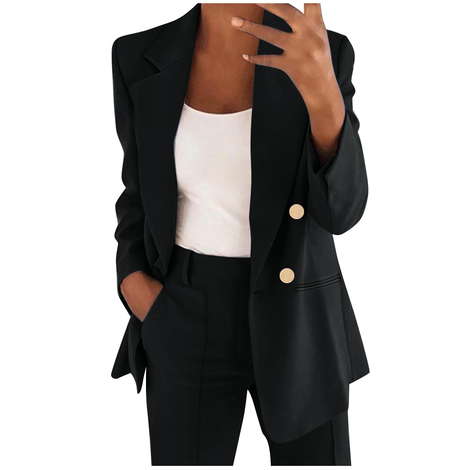 Mnjin Women's Plus Size Blazer Coat Notched Lapel Long Sleeve Solid ...