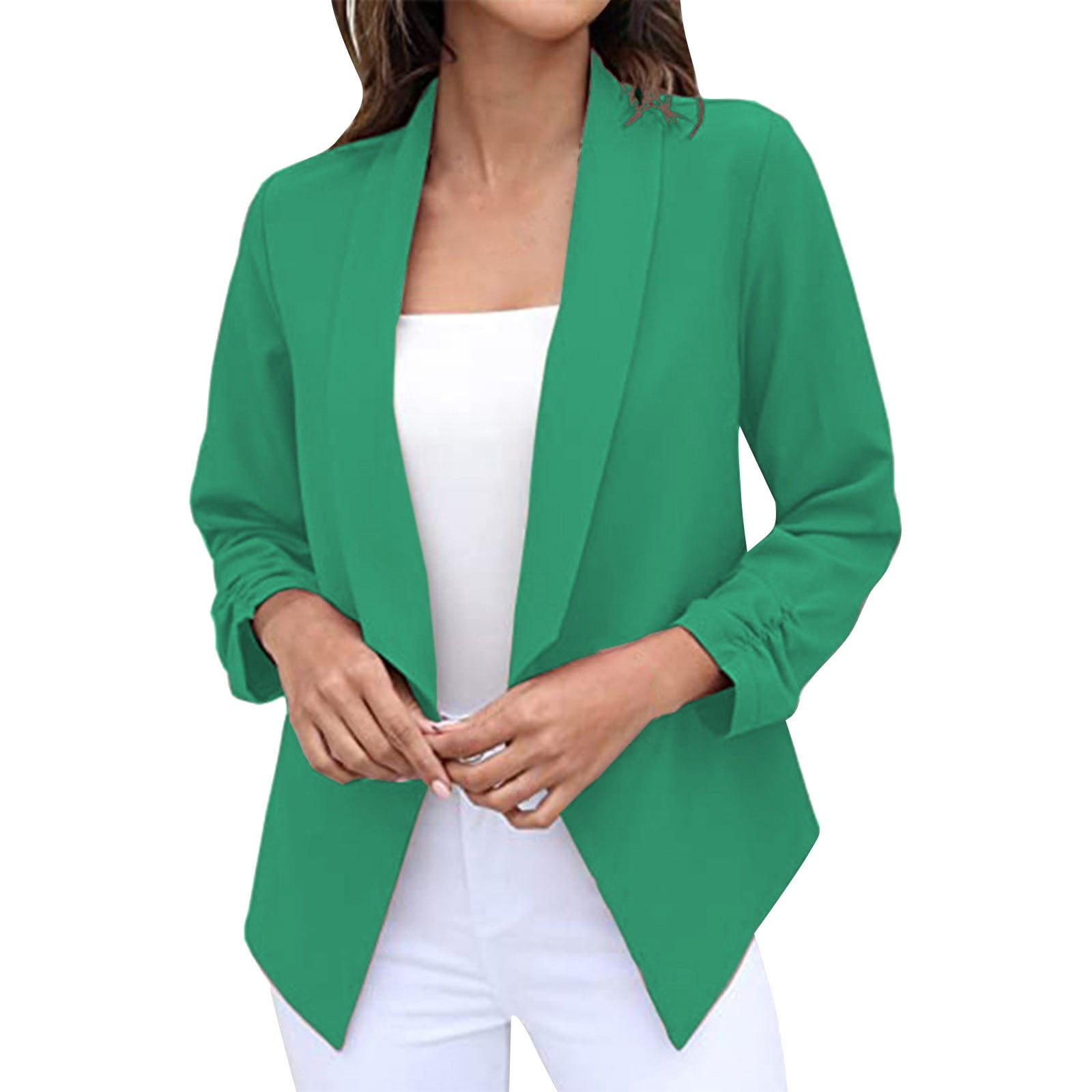 ジャケット Wool Open Front Blazer Jacket Mnjin Women's Plus Size Office Blazers Solid Color 3/4