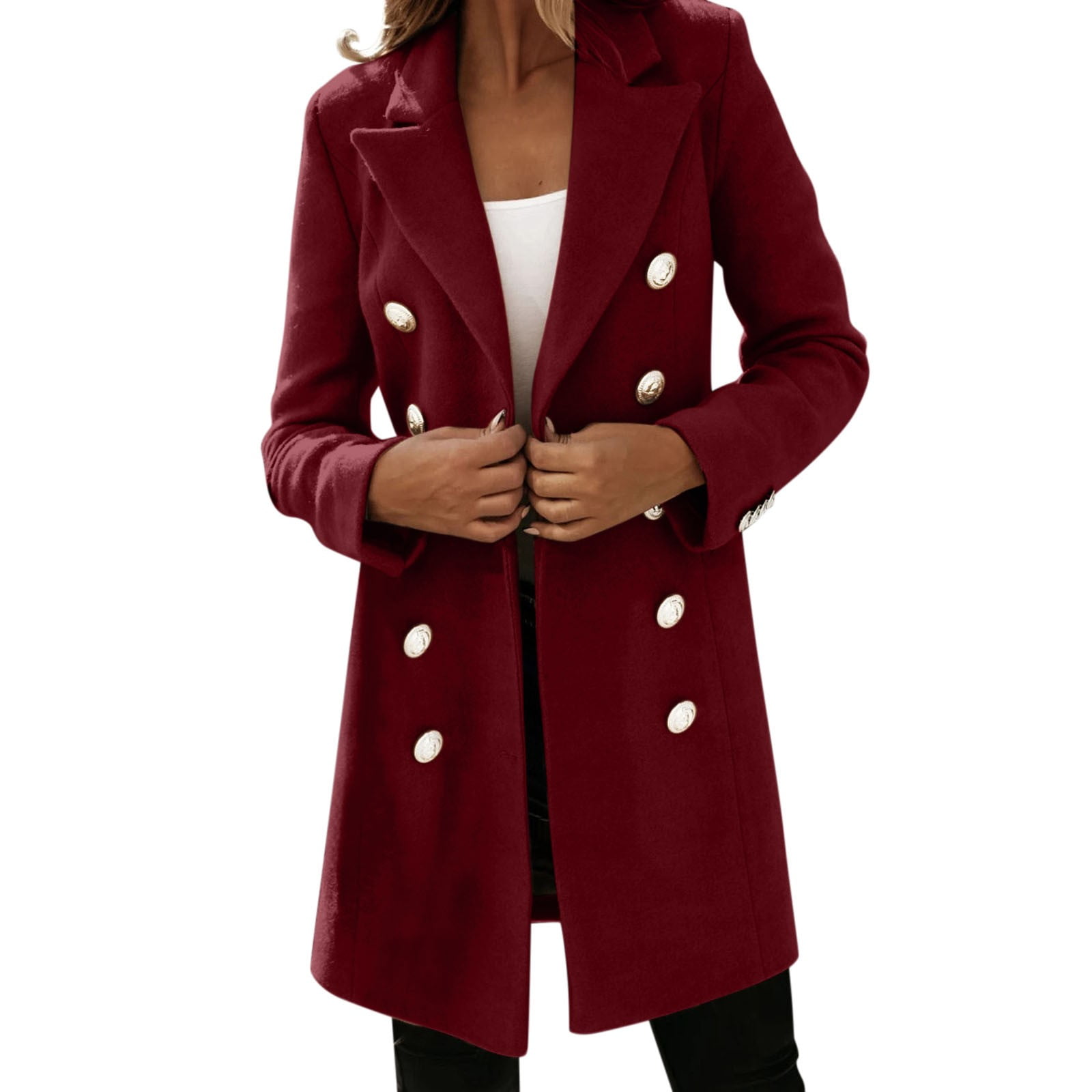 Mnjin Womens Winter Coat Trench Coat Double Breasted Notch Lapel Slim ...