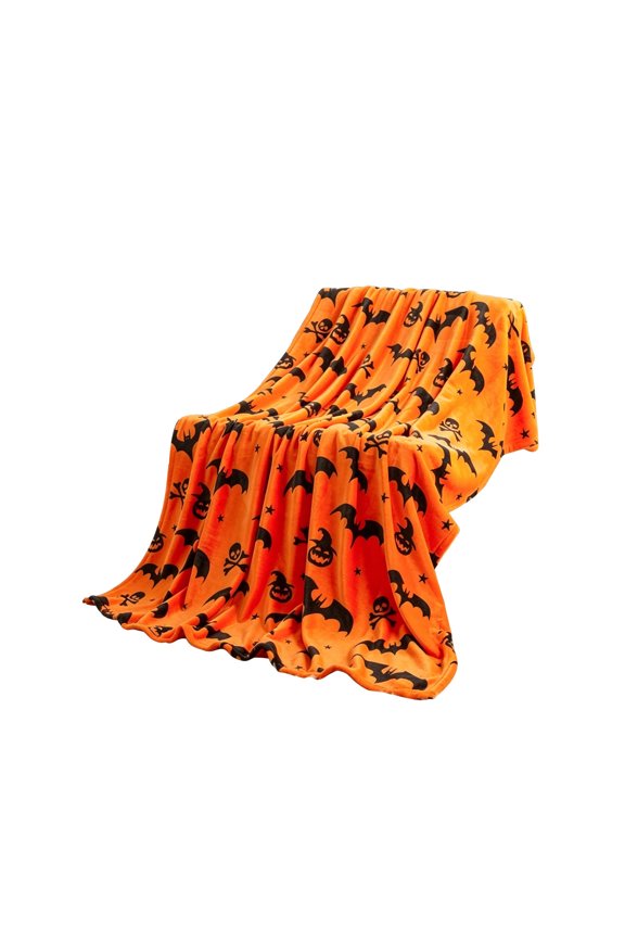 Fall Halloween Decorative Flannel Throw Blanket,Soft Fleece Blanket With Skull Pumpkin Pattern,AntiFray Overlocked Hem Reusable For Couch Bed Home Party Seasonal Scenarios(Yellow)