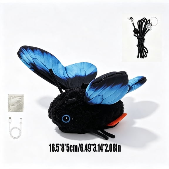 Mntpdp Rechargeable Simulated Insect Hanging Toy,Realistic Flapping Wing Stuffed Decor with 3 Adjustable Modes,USBCharged Ornament for Indoor Outdoor Party Gift(Blue)