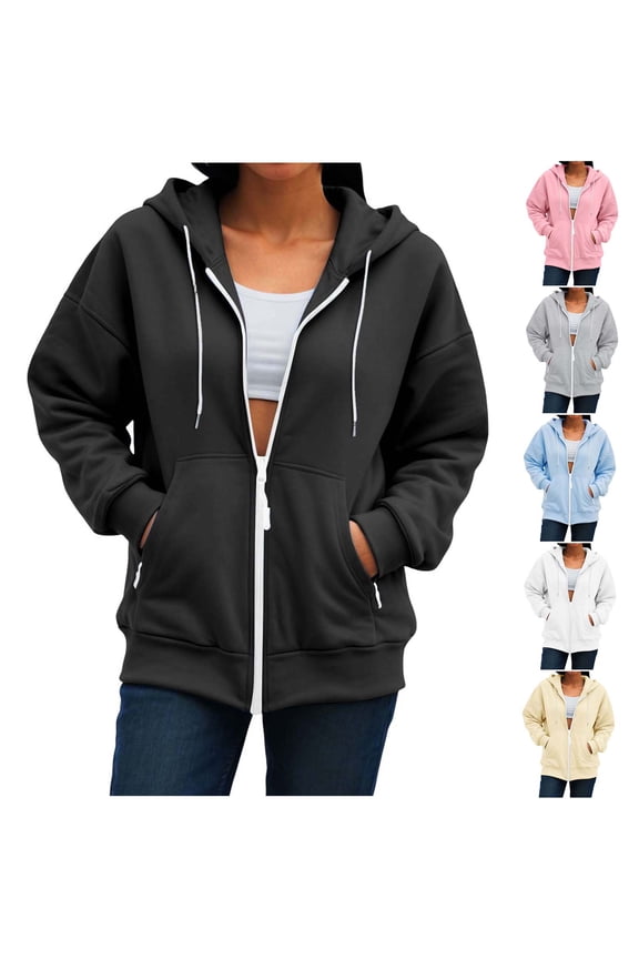 2026 Zip Up Hoodies for Women Fall Winter Casual Sweatshirts Zipper Oversized Lightweight Cute Jackets with Pockets (Grey, M)