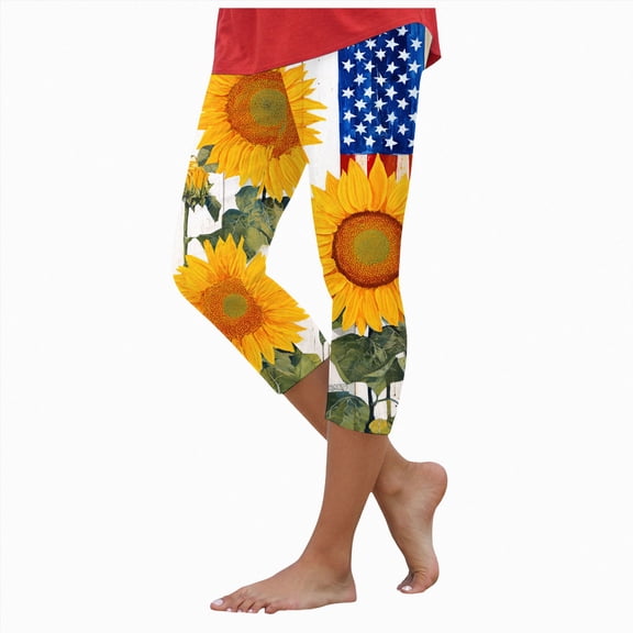Mnuaqn 4th of July Capri Leggings for Women American Flag High Waisted Capris Pants 250 Anniversary USA Patriotic Yoga Pants (S, Yellow)