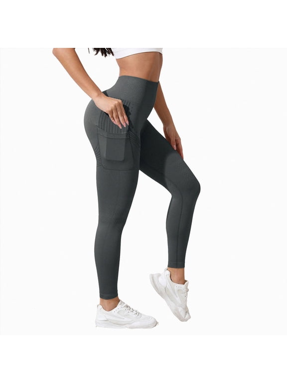 Anti Cellulite Compression 3D Leggings with Pockets Women Butt Lifting Tummy Control Workout Gym Yoga Pants Dark Gray for Size L