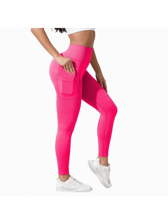 Anti Cellulite Compression 3D Leggings with Pockets Women Butt Lifting Tummy Control Workout Gym Yoga Pants Hot Pink for Size M