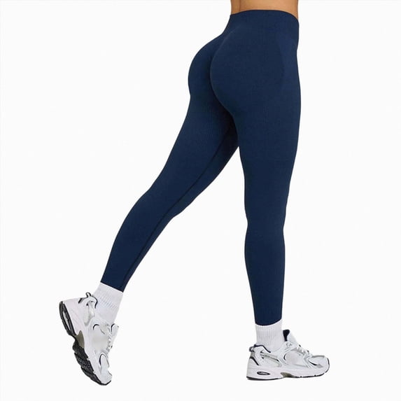 Mnuaqn Butt Lifting Lycra No Front Seam Workout Leggings for Women Tummy Control High Waist Seamless Gym Running Leggings Navy for Size M