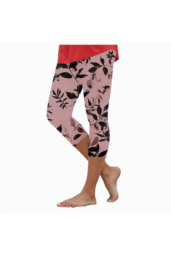 Capri Leggings for Women Plus Size Tummy Control Knee Length No Pockets High Waisted Yoga Workout Tights (3XL, Pink)