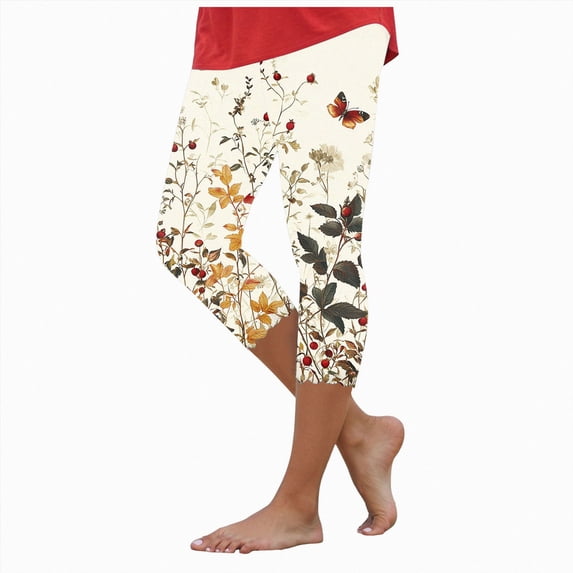 Mnuaqn Capri Leggings for Women Plus Size Tummy Control Knee Length No Pockets High Waisted Yoga Workout Tights (L, Beige)