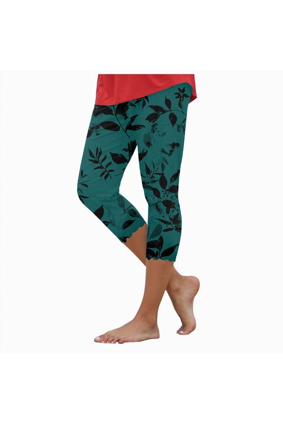 Capri Leggings for Women Plus Size Tummy Control Knee Length No Pockets High Waisted Yoga Workout Tights (M, Dark Green)