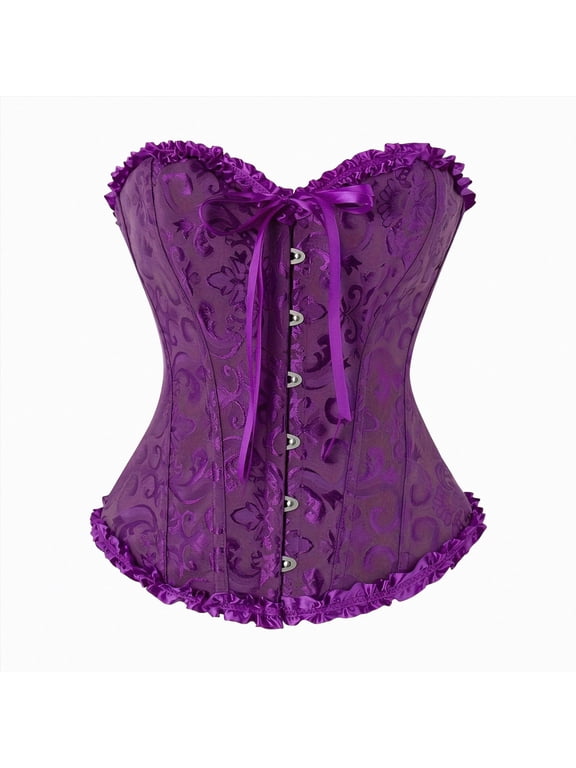 Corset Tops for Women,Bustier Shapewear Lingerie,Lace Tied Renaissance Overbust Corset Push Up Bodysuit (Purple,M)