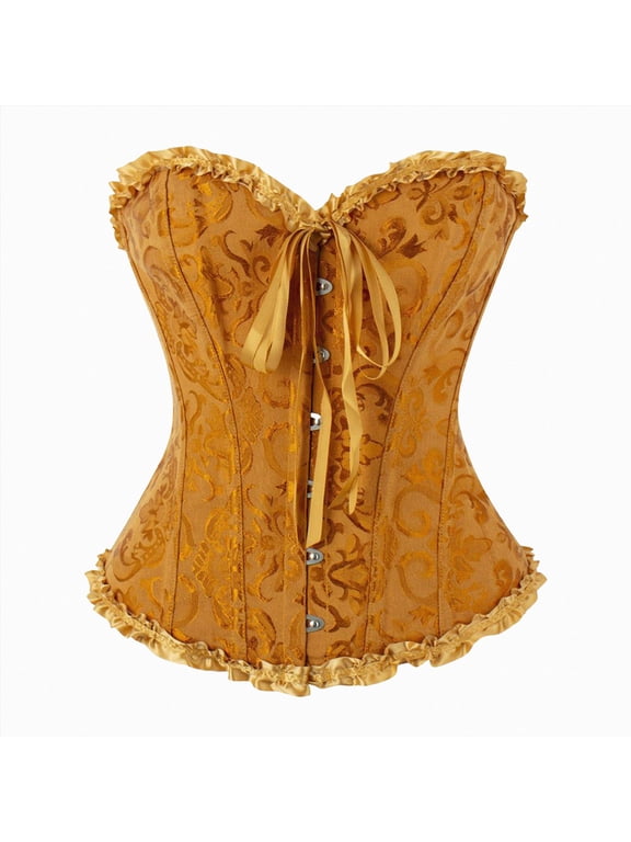Corset Tops for Women,Bustier Shapewear Lingerie,Lace Tied Renaissance Overbust Corset Push Up Bodysuit (Yellow,XS)