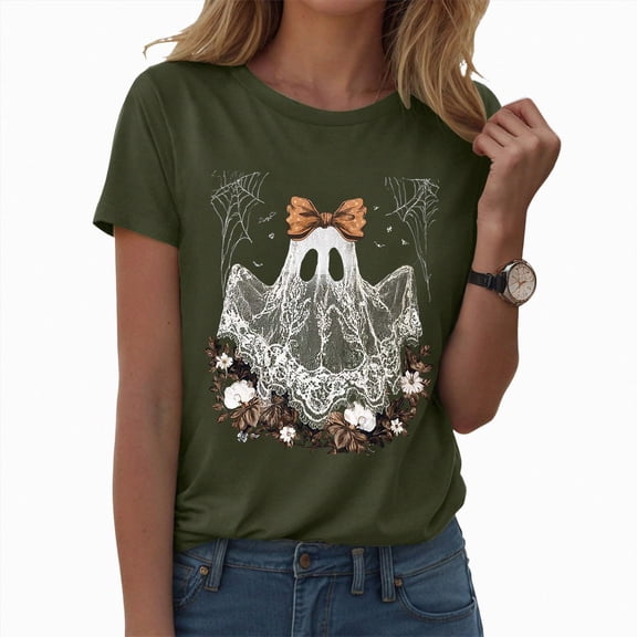 Mnuaqn Fall T-Shirt for Women Family Halloween Thanksgiving Tops Cute Autumn Thankful Pumpkin Graphic Tees (Army Green,XL)