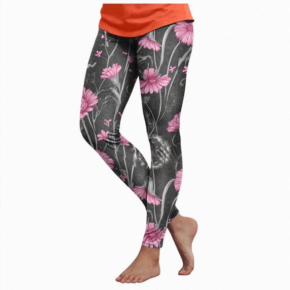 Mnuaqn Floral Leggings for Women High Waisted Vintage Printed Tummy Control Leggings Casual Plus Size Yoga Pants Slim Tights (S, Grey)