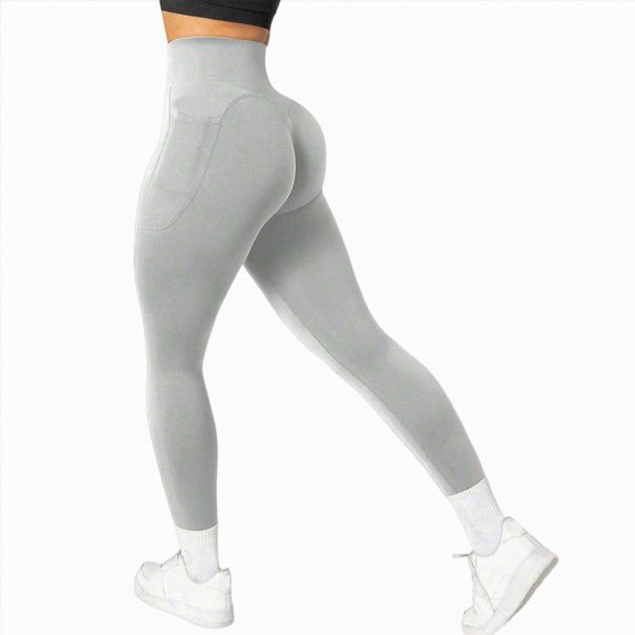 Mnuaqn Impact Hidden Scrunch Butt Leggings for Women Mid Low Waist Gym Workout Legging Tummy Control Booty Lifting Yoga Pants Light Gray for Size M
