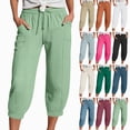 thumbnail image 1 of Mnuaqn Linen Capri Pants for Women High Waisted Wide Leg Cropped Pants Summer Casual Elastic Waist Yoga Capris with Pockets (Khaki, S), 1 of 5
