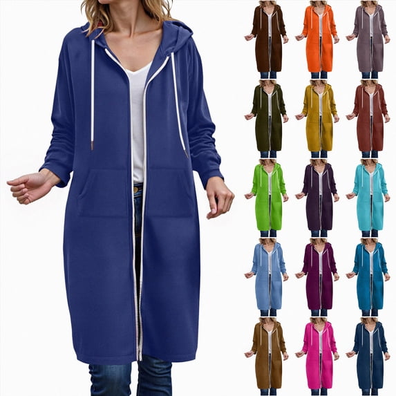 Mnuaqn Long Hoodies for Women Full Zip Up Pullover Tunic Sweatshirts with Pockets Trendy Fall Winter Clothes Y2K (Brick Red, L)