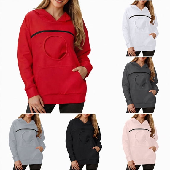 Mnuaqn Pet Pouch Hoodie Small Pet Carrier,Dog Cat Pouch Hoodie Sweatshirt Kangaroo Pocket Holder, With Ears Women's Fit (Grey, L)