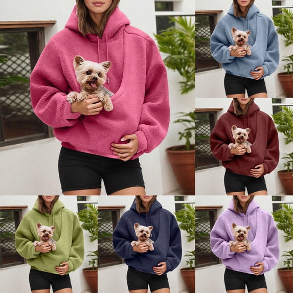 Mnuaqn Pet Pouch Hoodies Unisex with Kangaroo Pocket Oversized Trendy Sweatshirts Outside Kitten Puppy Carrier Holder Sweatshirts Cat Hoodie with Pouch,Pink,Large (Hot Pink, XXL)