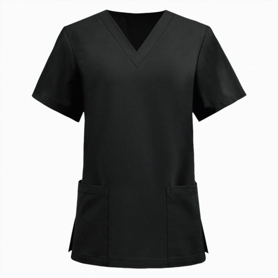 Mnuaqn Scrub V-Neck Tops for Women, Soft Stretch Women's Tops Easy Care with 3 Pockets Black,Size L