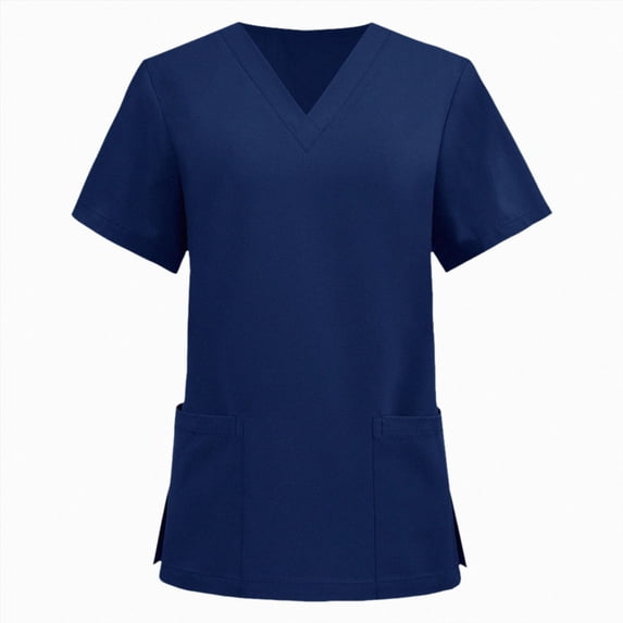 Mnuaqn Scrub V-Neck Tops for Women, Soft Stretch Women's Tops Easy Care with 3 Pockets Navy,Size S