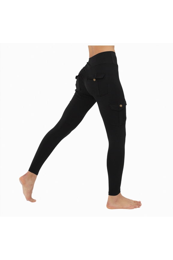 Scrunch Butt Lifting Leggings with Pockets Seamless High Waisted Workout Cargo Pants for Women Black for Size S