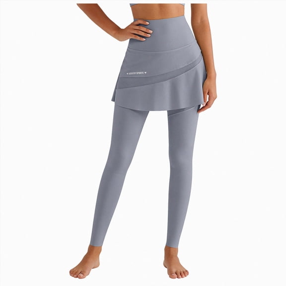 Mnuaqn Skirted Legging for Women, Yoga Legging with Skirts &Women Tennis Leggings Clothes Pockets Grey for Size XXL