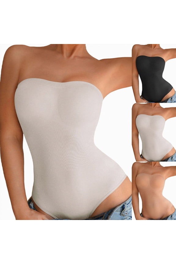 Strapless Body Shaper Tummy Control for Women Thong Seamless Body Suit Shapewear Strapless Bodysuit Shapewear (Black,L)