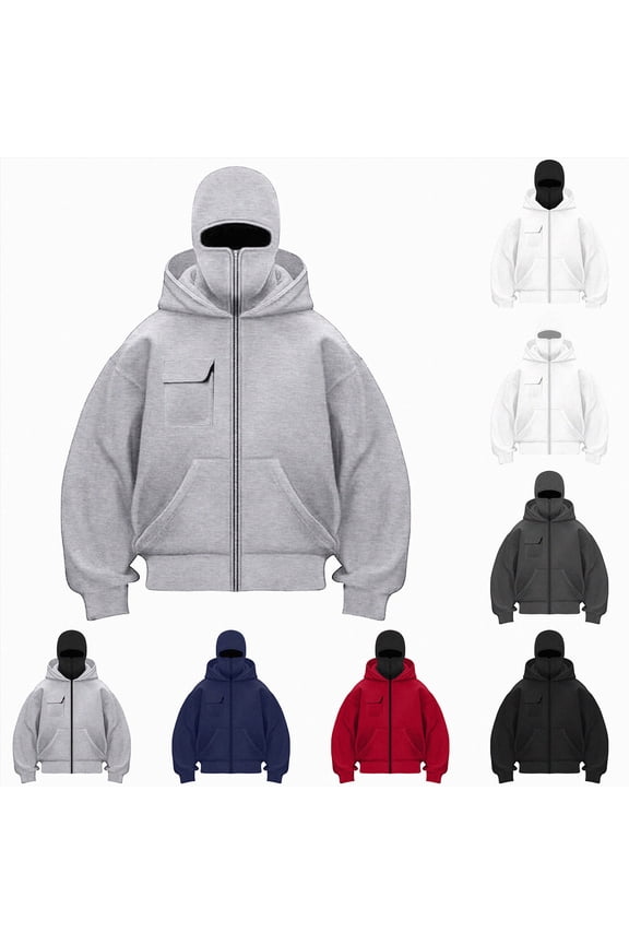 Unisex Shiesty Zip Up Hoodie for Men Women,Shiesty Sweatshirt with Built in Balaclava,Ninja Hoodies with Ski Mask (Light Gray, S)