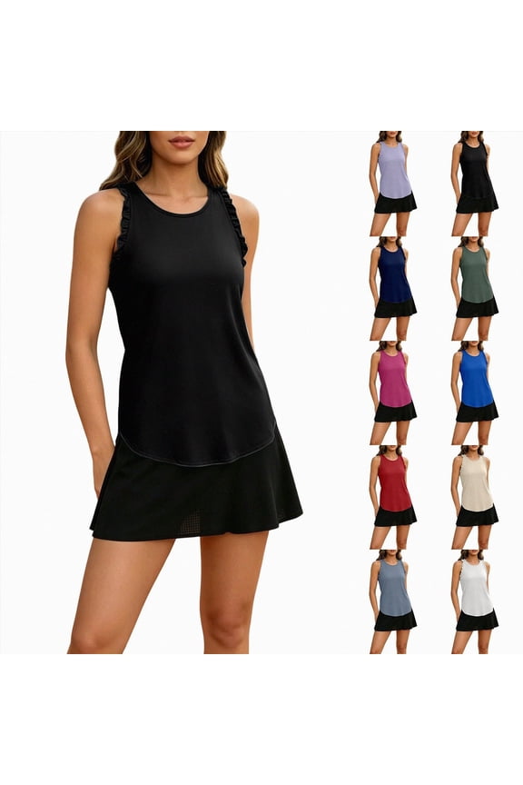 Women Summer Workout Tank Tops Ruffle Sleeveless Racerback Crewneck Casual Loose Running Gym Athletic Tee Shirts (AG, XXL)