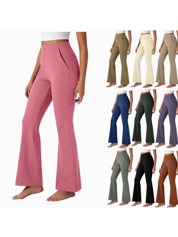 Women's High Waisted Boot Cut Yoga Pants 4 Pockets Workout Pants Tummy Control Women Bootleg Work Pants Dress Pants Dark Green,Size XL