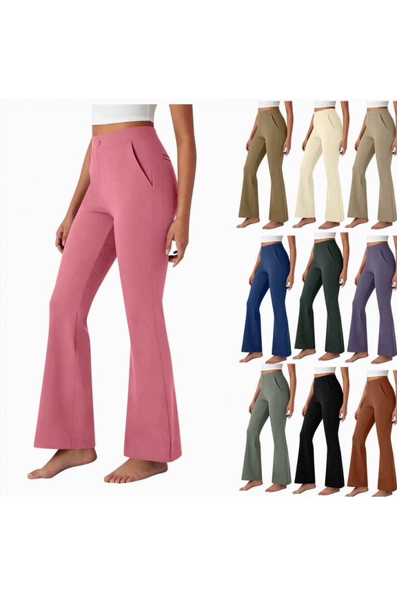 Women's High Waisted Boot Cut Yoga Pants 4 Pockets Workout Pants Tummy Control Women Bootleg Work Pants Dress Pants Dark Green,Size XL